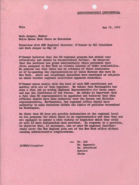 Herb Jasper and Gil Schulkind interview with Regional Director O'Connor, May 19, 1965