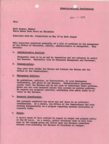 Herb Jasper interview with Mr. Schmidtlein, May 10, 1965