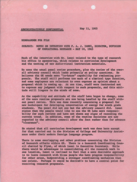 Dwight A. Ink interview with F. A. J. Ianni, May 11, 1965