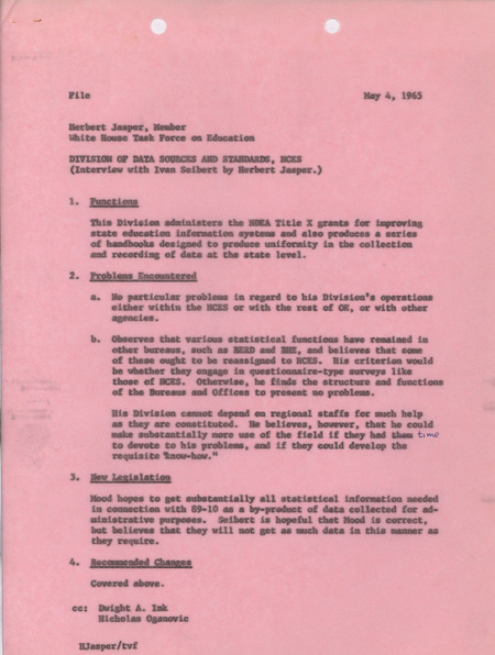 Herb Jasper interview with Ivan Seibert, May 4, 1965