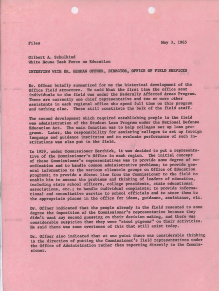 Gilbert A. Schulkind interview with Herman Offner, May 3, 1965