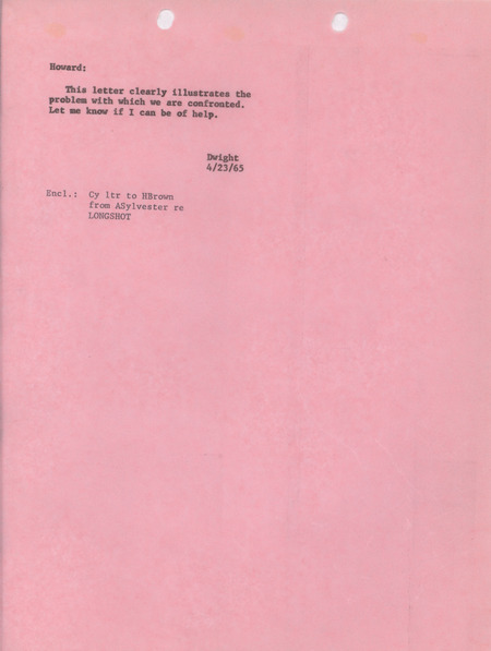 Dwight note to Howard, April 23, 1965