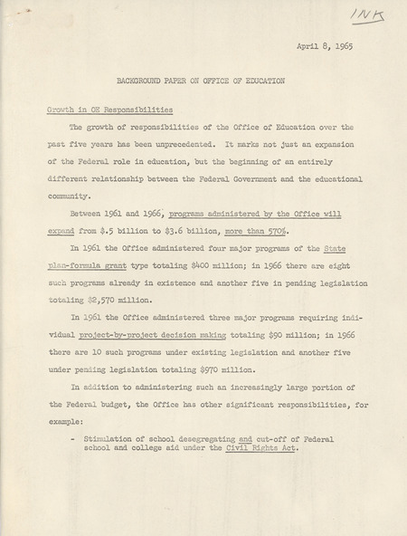 Background paper on Office of Education