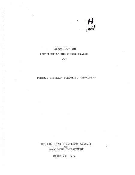 Report for the President of the United States on federal civilian personnel management
