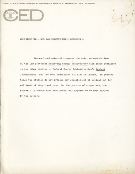 The CED study compared to the Ford Foundation and FEA report