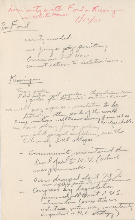 Notes on meetings with President Ford