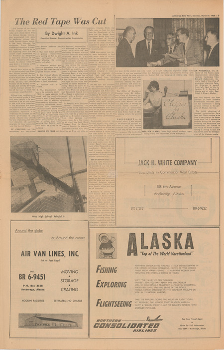Anchorage Daily News article: the red tape was cut, March 27, 1965
