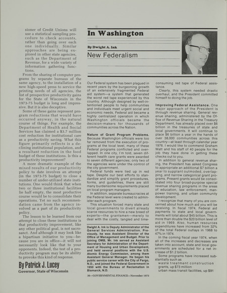In Washington article: new federalism, November 1973