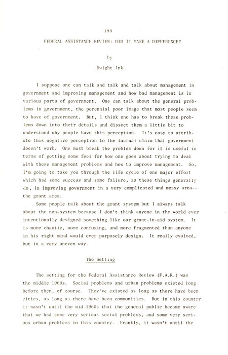 Federal assistance review: did it make a difference?