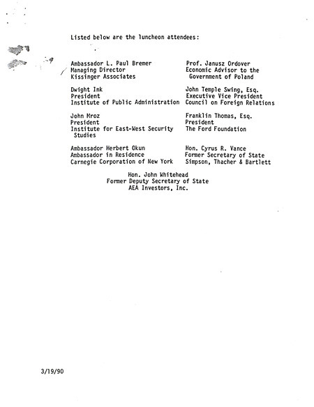 List of luncheon attendees