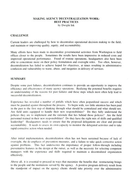 Making agency decentralization work: best practices