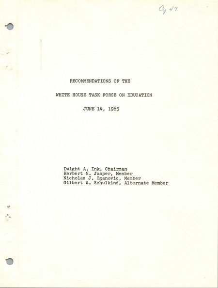 Recommendations of the White House Task Force on Education, June 14, 1965