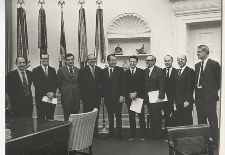 Photograph of President Richard M. Nixon with Dwight Ink (second from right) and unidentified men