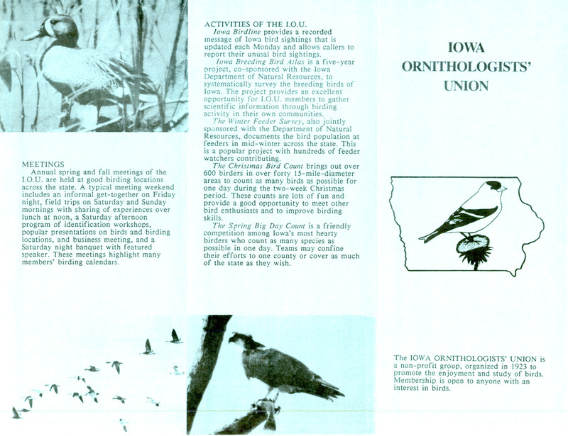 Iowa Ornithologists' Union promotional pamphlet printed in 1987.