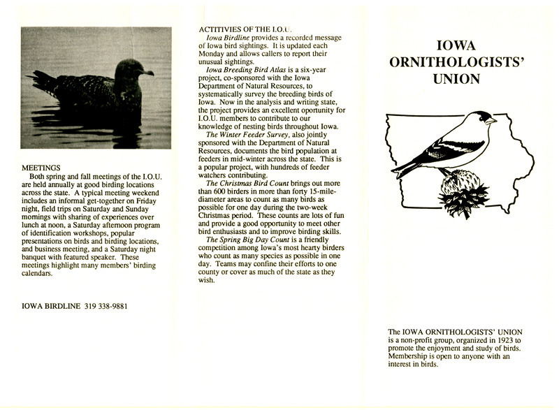 Iowa Ornithologists' Union promotional pamphlet printed in January 1992.