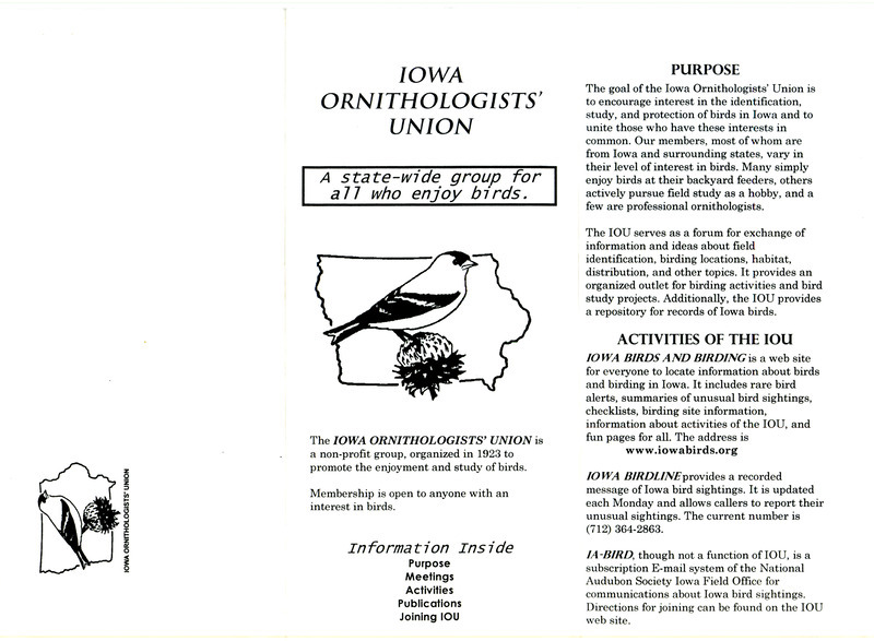 Iowa Ornithologists' Union promotional pamphlet printed on July 10, 2001.