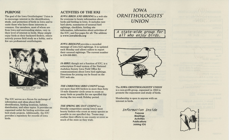 Iowa Ornithologists' Union promotional pamphlet printed January 19, 2001.