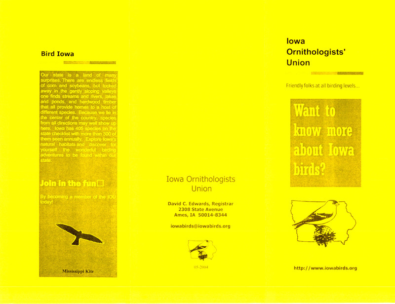 Iowa Ornithologists' Union promotional brochure printed May 2004.