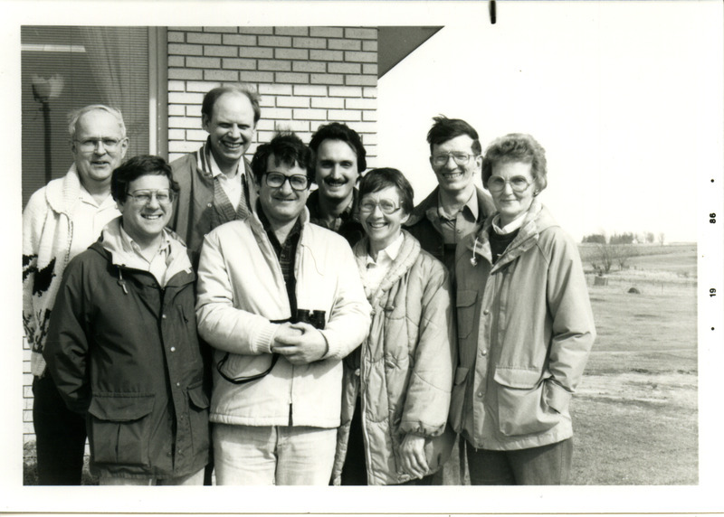 Photograph of the Iowa Ornithologists' Union's board of directors, 1986. The photograph was taken by Thomas H. Kent at Grinnell, Iowa.