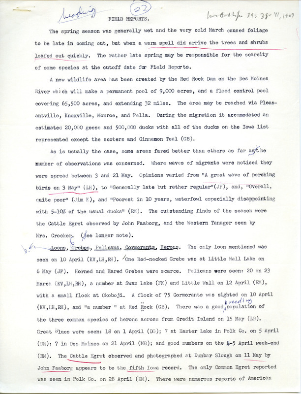 Quarterly field report for the Spring of 1969. Published in Iowa Bird Life 39: 38-41,1969.