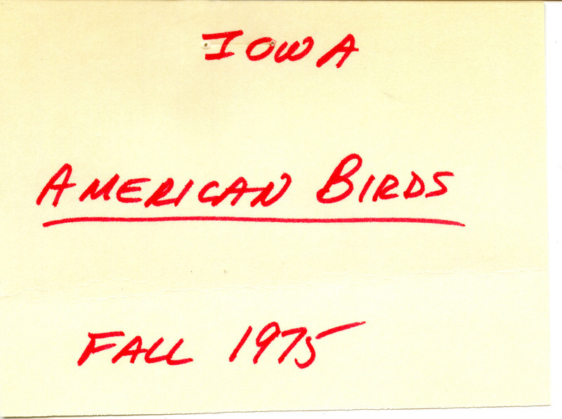 Gladys Black reported on fall migration, 1975, at the Red Rock Lake and Refuge, Pleasantville, Iowa. She noted it was an exceptional year for Evening Grosbeaks. She wrote a cover letter to Vernon M. Kleen regarding the impact on bird populations of blizzards, flooding from dams, and a potential nuclear power plant that might be built near the Red Rock Reservoir, December 10, 1975. Included was a sheet about the Red Rock Game Management Area published by the Iowa Conservation Commission, with a map of the area annotated by Black to show the power plant location and which areas were favored by different species of birds. This item was used as supporting documentation for the Iowa Ornithologists' Union Quarterly field report of fall 1975.