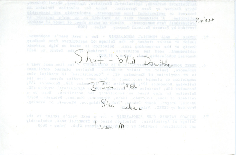 List of birds and locations contributed by Paul Martsching with observer Steve Lekwa. This item was used as supporting documentation for the Iowa Ornithologists Union Quarterly field report of summer 1986.