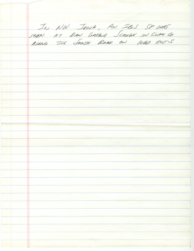 Notes for the Iowa Birdline update for October 2, 1988. Highlights of the update include sightings of seabirds that have rarely been seen in Iowa, including a Magnificent Frigatebird, a Parasitic Jaeger, two Pomarine Jaegers, and a Red Phalarope. Also of note were sightings of numerous Franklin's Gulls and American White Pelicans as well as several species of shorebirds.