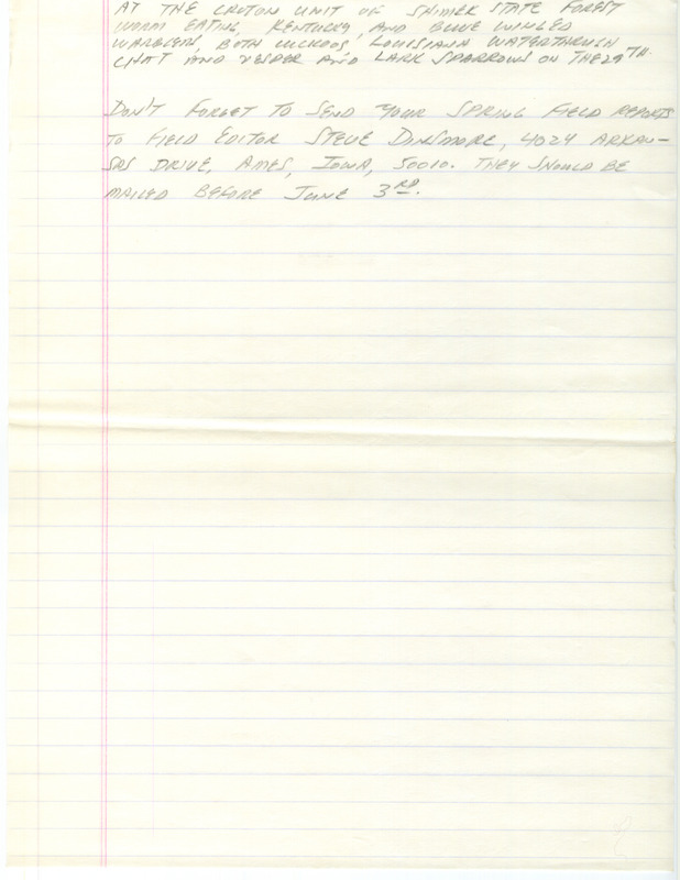 Notes for the Iowa Birdline update for May 30, 1989. Highlights include Western Kingbirds, Least Terns and a Piping Plover.