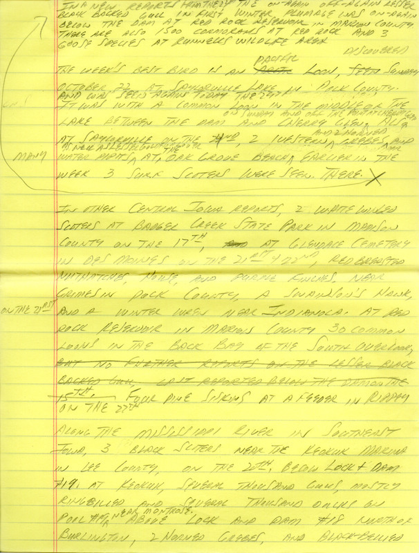 Notes for the Iowa Birdline update for October 23, 1989. Highlights include a Pacific Loon, Horned Grebes and Surf, White-winged and Black Scoters.