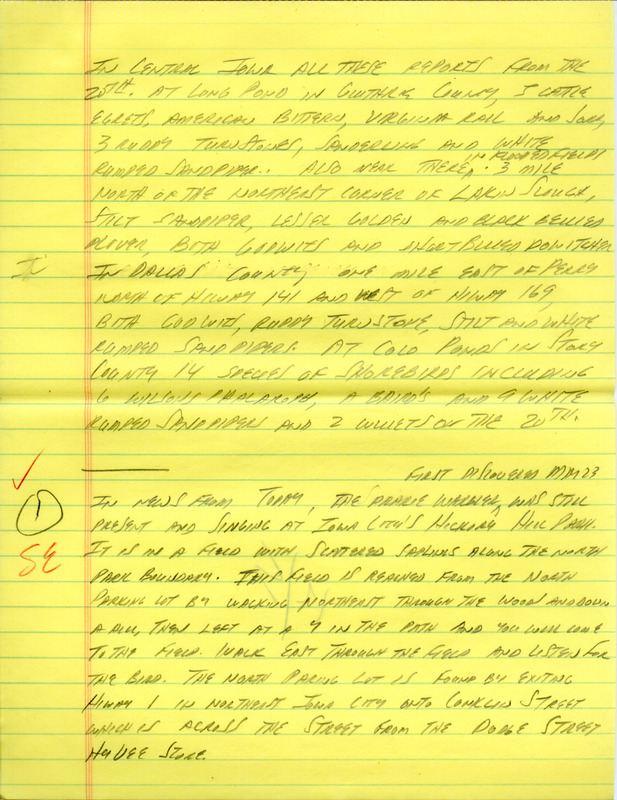 Summary for the Iowa Birdline update for May 21, 1990. Highlights of the update include the continued presence of a Prairie Warbler and a Henslow's Sparrow. Also of note were sightings of 48 Red-necked Phalaropes, numerous reports of Cattle Egrets, and a brief appearance of a Black-headed Grosbeak. In addition, several species of shorebirds and Ducks were also observed.