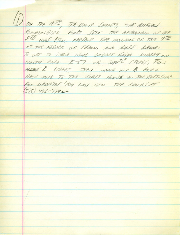 Email for the Iowa Birdline update for May 3, 1993. Highlights of the update include sightings of Black Rails, Yellow-Crowned Night Heron, Henslow's Sparrows and Hooded and Worm-eating Warblers. Also included are handwritten notes for the next week's update with sightings of twelve Cattle Egrets and a Clay-colored Sparrow.