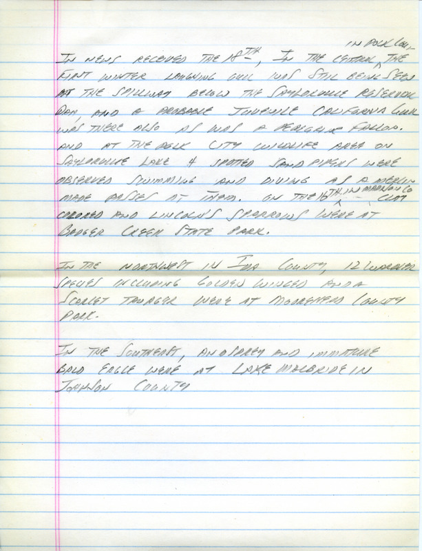 Email of the Iowa Birdline update for September 13, 1993. Highlights include the continued presence of a Reddish Egret. Includes hand written notes in preparation for next week's update.