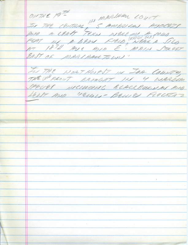 Email of the Iowa Birdline update for August 16, 1993. Highlights include warbler and vireo migration. Includes hand written notes in preparation for next week's update.