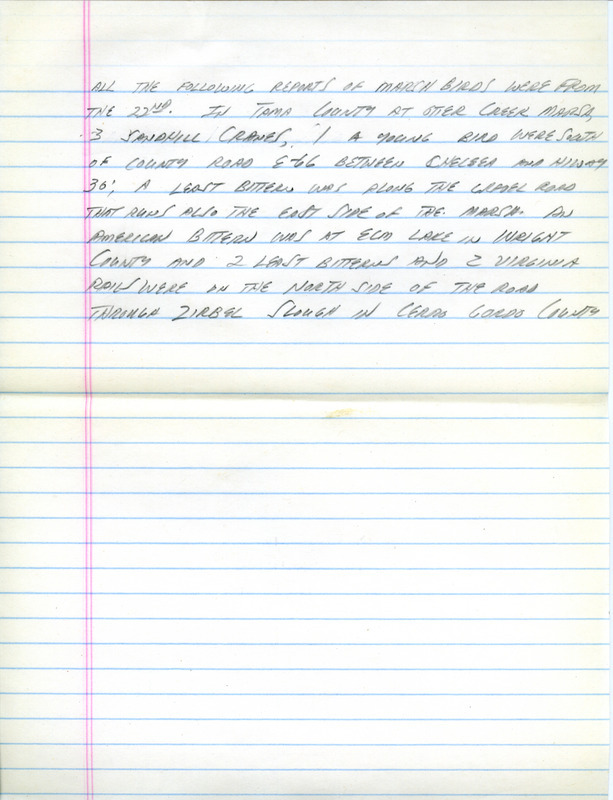 Email of the Iowa Birdline update for July 19, 1993. Highlights include Least Terns, Piping Plovers, Semipalmated Plovers and Cattle Egrets. Includes hand written notes in preparation for next week's update.