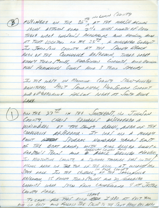 Email for the Iowa Birdline update for May 23, 1994. Highlights include Mississippi Kite, Sandhill Crane, Red-necked Grebe, White-winged Scoter and Scissor-tailed Flycatcher. Includes update for May 24, 1994 and handwritten notes in preparation for next week's update.