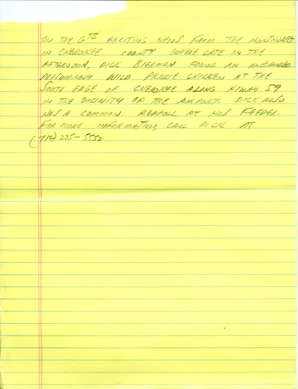 Email for the Iowa Birdline update for January 3, 1994. Highlights include results from the Yellow River Forest Christmas County. Includes hand written notes in preparation for next week's update.