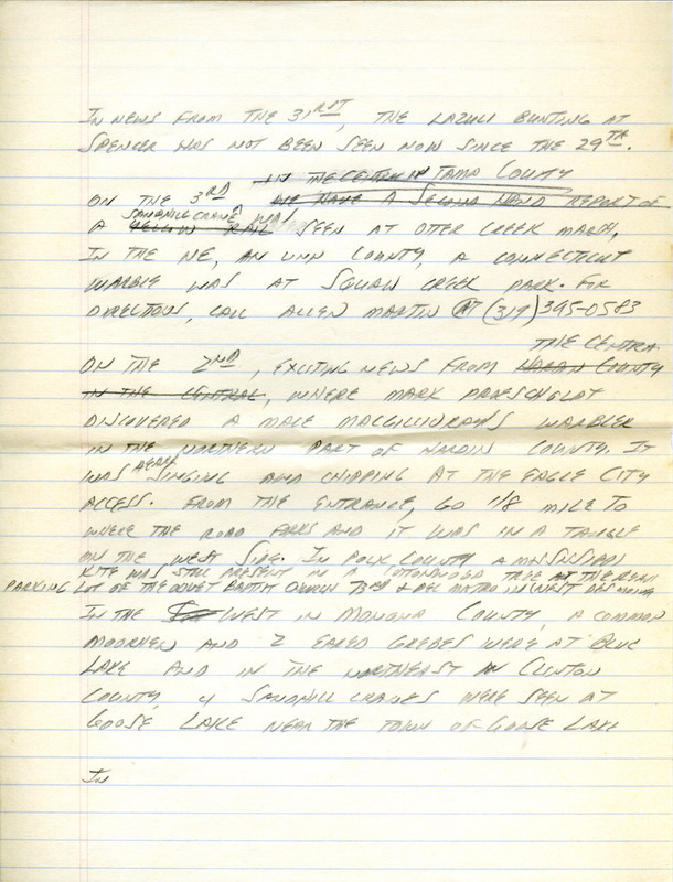 Iowa RBA update for May 29, 1995. Highlights of the update include sightings of a Least Tern, Piping Plover, three nests of Barn Owls, a pair of Lazuli Buntings and a Long-billed Curlew. Also included are handwritten notes for the next week's update with sightings of a Common Moorhen, two Eared Grebes and four Sandhill Cranes.