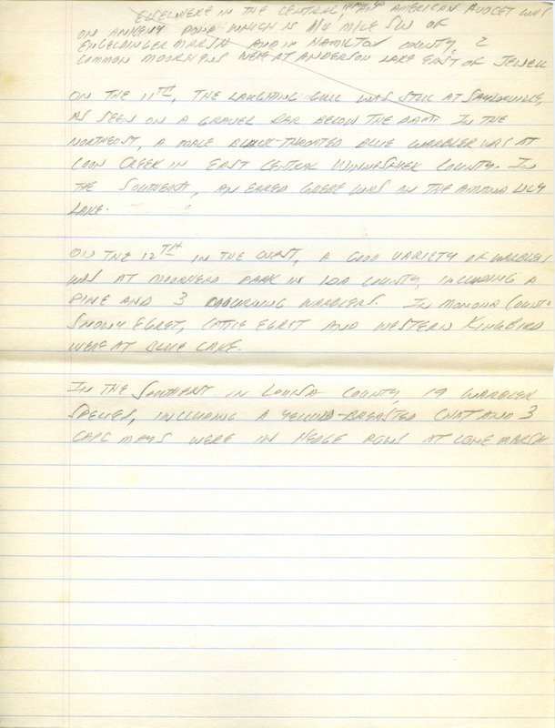 Iowa RBA update for May 8-10, 1995. Highlights of the update include sightings of a Scissor-tailed Flycatcher, Sandhill Crane, the continued presence of a Laughing Gull, a nesting pair of Bewick's Wrens and two Cattle Egrets. Also included are handwritten notes for the next week's update with sightings of nineteen warbler species including a Yellow-breasted Chat and three Cape Mays.