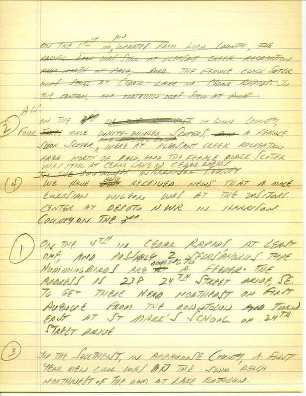 Iowa RBA update for October 30-31, 1995. Highlights of the update include sightings of a female Black Scoter, Pacific Loon, Red-throated Loon, Common Redpoll, White-winged Scoter, American Avocet and an adult male Long-tailed Duck. Also included are handwritten notes for the next week's update with sightings of a male Eurasian Wigeon and a first year Mew Gull.