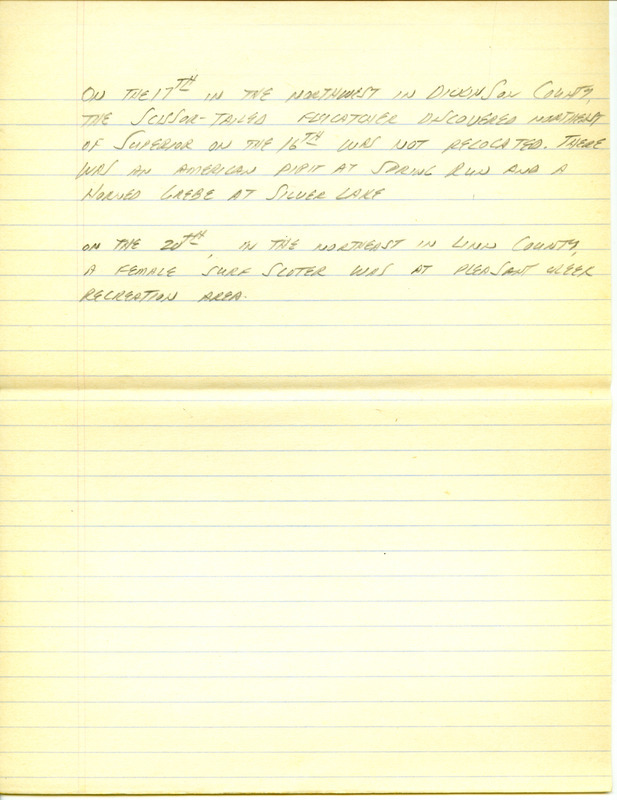 Iowa RBA update for October 16, 1995. Highlights of the update include sightings of juvenile Sharp-tailed Sandpiper, Yellow Rail, Red-necked Grebe, Surf Scoter and a Sabine's Gull. Also included are handwritten notes for the next week's update with sightings of an American Pipit and a Horned Grebe.