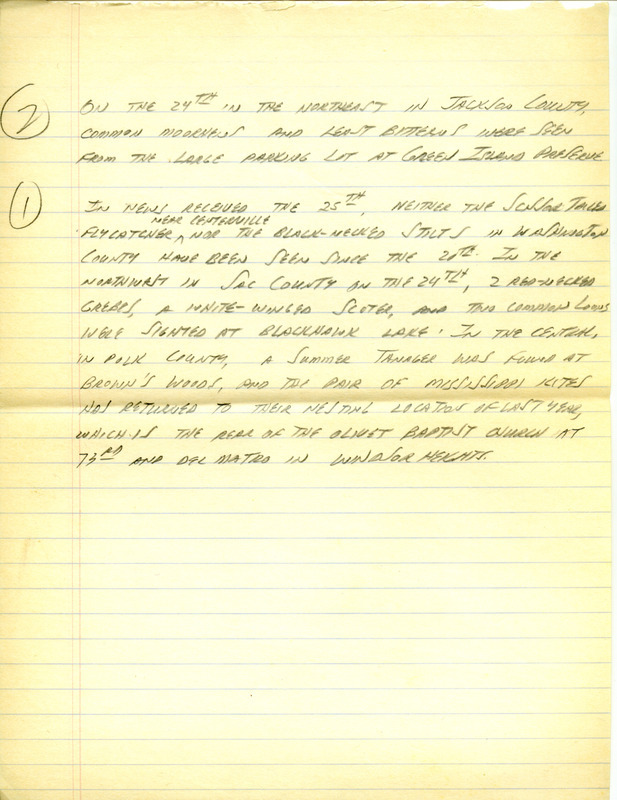 Iowa RBA update for May 22, 1996. Highlights of the update include sightings of three Black-necked Stilts and a Scissor-tailed Flycatcher. Also included are handwritten notes for the next week's update with sightings of a Summer Tanager and a pair of Mississippi Kites.