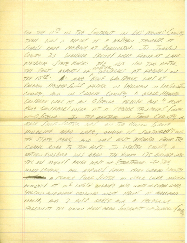 Iowa RBA update for May 6, 1996. Highlights of the update include sightings of a Neotropic Cormorant, twenty White-faced Ibis, an immature Little Blue Heron, Cinnamon Teal, Red-necked Grebe, Bewick's Wren and a Snowy Egret. Also included are handwritten notes for the next week's update with sightings of an adult Mute Swan, Ruddy Turnstone and a Yellow-crowned Night Heron.