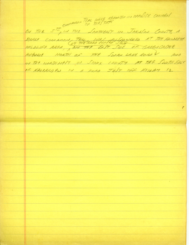 Iowa RBA update for April 1, 1996. Highlights of the update include sightings of a Hermit Thrush, Glaucous Gull, Fish Crow, Smith's Longspur and Sandhill Cranes. Also included are handwritten notes for the next week's update with sightings of a Great Egret and a Bonaparte's Gull.