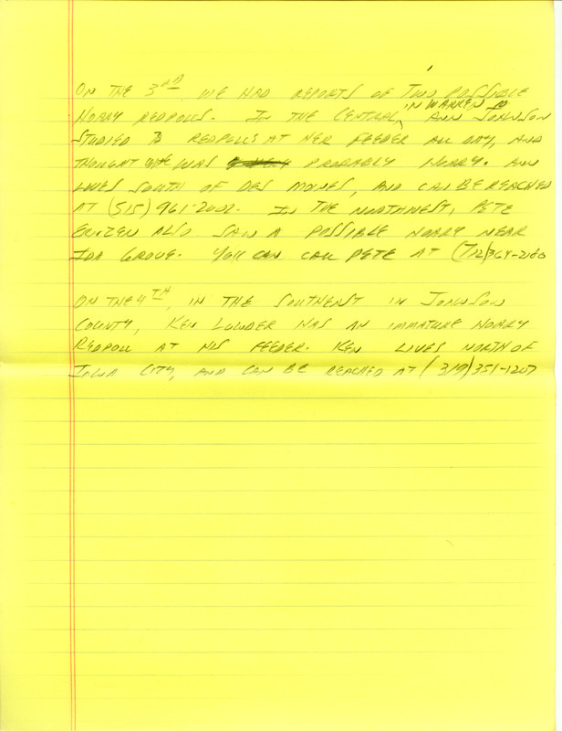 Iowa RBA update for January 29, 1996. Highlights of the update include sightings of two first year Glaucous Gulls, a first year Thayer's Gull, Lesser Black-backed Gull and a Black-legged Kittiwake. Also included are handwritten notes for the next week's update with sightings of a Golden Eagle, an albino Blue Jay and a Pileated Woodpecker.