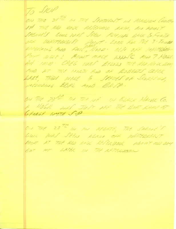 Iowa RBA updates for October 14 and October 21, 1996. Highlights of the two updates include sightings of a female Surf Scoter, Western Grebes, White-winged Scoters, a Prairie Falcon, and a Red Phalarope. Also included are handwritten notes for the next two updates with sightings of a Sabine's Gull, Horned Grebes, American Avocets, and a Black-bellied Plover.