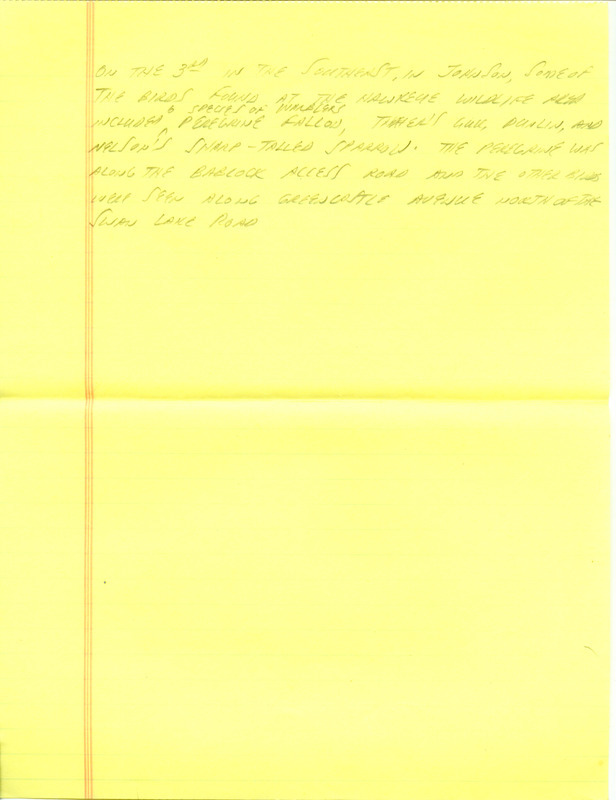 Iowa RBA update for September 30-October 2, 1996. Highlights of the update include sightings of up to 50 White-winged Scoters, a Red-necked Phalarope, and an immature Sabine's Gull. Also of note were sightings of Merlins in multiple locations, 30 late Broad-winged Hawks, and an albino Red-tailed Hawk. Also included are handwritten notes for the next week's update with sightings of a Peregrine Falcon, a Thayer's Gull, and a Dunlin.