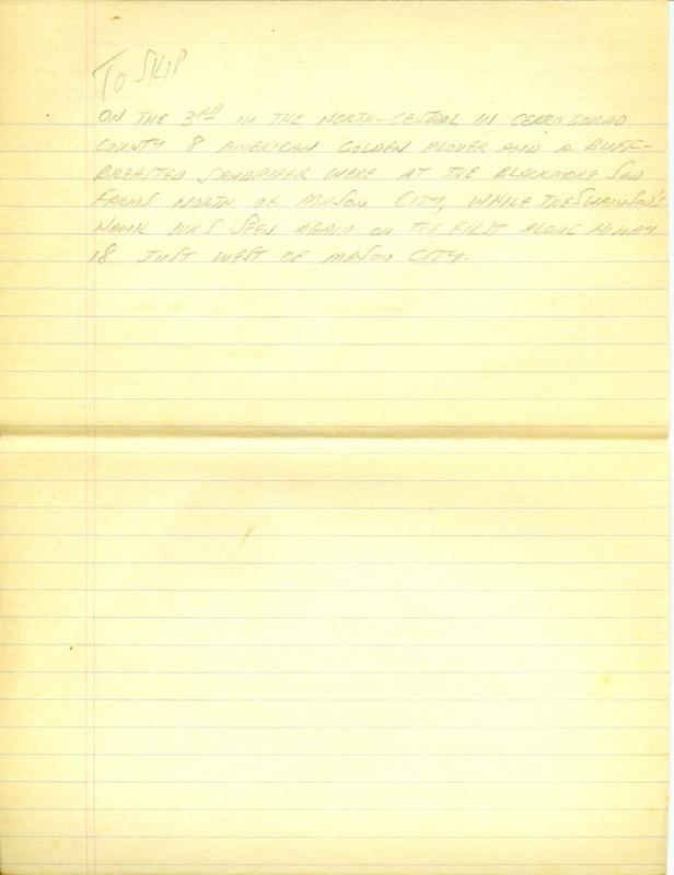 Iowa RBA update for September 2, 1996. Highlights of the update include sightings of Red-necked Phalaropes and Little Blue Herons. Other interesting observations were of a family of Blue Grosbeaks, 350 Cattle Egrets, and an Olive-sided Flycatcher. Also included are handwritten notes for the next week's update with sightings of 8 American Golden-Plovers and a Buff-breasted Sandpiper.