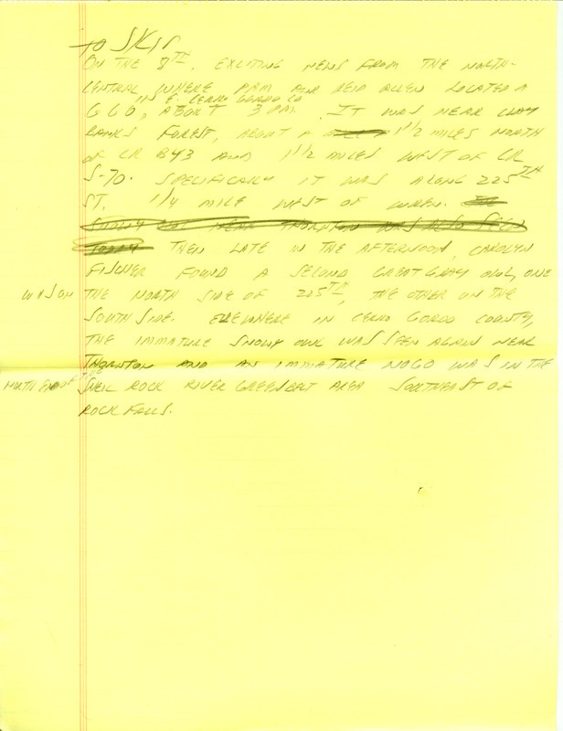 Iowa RBA update for February 3, 1997. Highlights of the update include the continued presence of an immature Pinyon Jay as well as sightings of Prairie Falcons, an immature Snowy Owl, four Long-eared Owls, and Long-tailed Ducks. Also included are handwritten notes for the next week's update with sightings of Great Gray Owls and Snowy Owls.