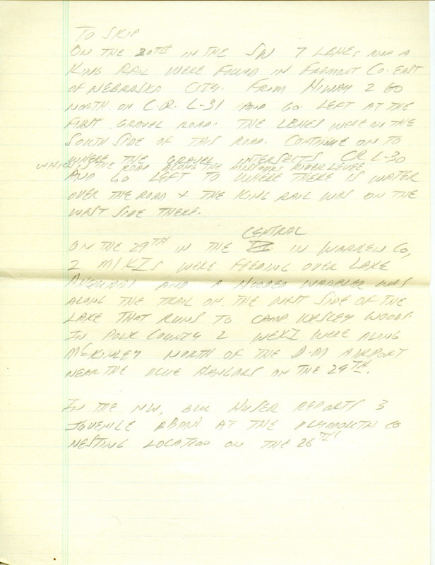 Iowa RBA update for June 30, 1997. Highlights of the update include sightings of a Mountain Bluebird, Mississippi Kites, and a Black-billed Magpie. Also of note were the observations of a Worm-eating Warbler, three Little Blue Herons, and nesting Barn Owls. Also included are handwritten notes for the next week's update with sightings of a King Rail and a Hooded Warbler.