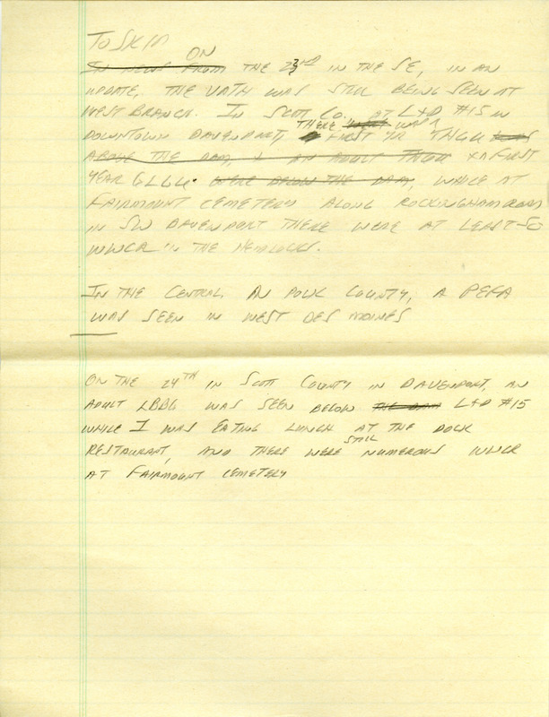 Email for the Iowa RBA for January 19, 1998. Highlights include Varied Thrush, Dickcissel, Eurasian Tree Sparrow, Carolina Wren and Winter Wren. Includes hand written notes in preparation for next week's update.